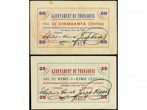CATALUNYA. Lote 2 billetes 25 y 50 Cèntims. Març 1937. Aj. d