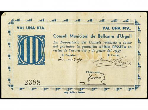 CATALUNYA. 1 Pesseta. 4 Gener 1937. C.M. de BELLCAIRE D´ URG