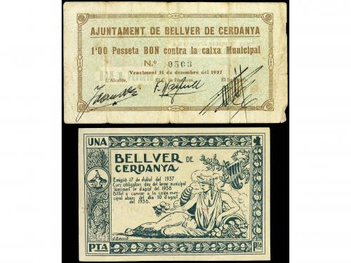CATALUNYA. Lote 2 billetes 1 Pesseta. 1 Maig 1937 y 17 Julio