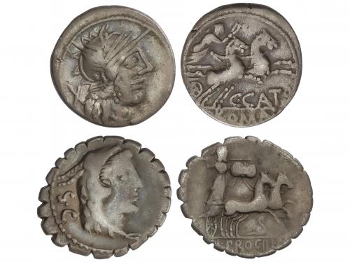 REPÚBLICA ROMANA. Lote 2 monedas Denario. 123 a.C y 80 a.C. 