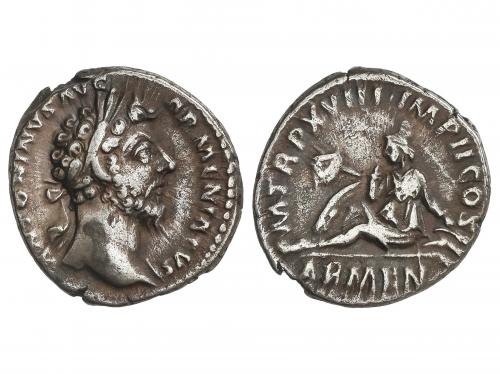 IMPERIO ROMANO. Denario. Acuñada el 164-165 d.C. MARCO AUREL