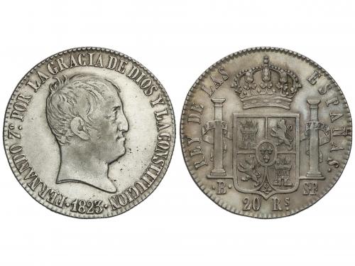 FERNANDO VII. 20 Reales. 1823. BARCELONA. S.P. 26,78 grs. Ac