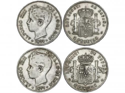 FALSAS de ÉPOCA. Lote 2 monedas 5 Pesetas. 1897 (*18-97). S.
