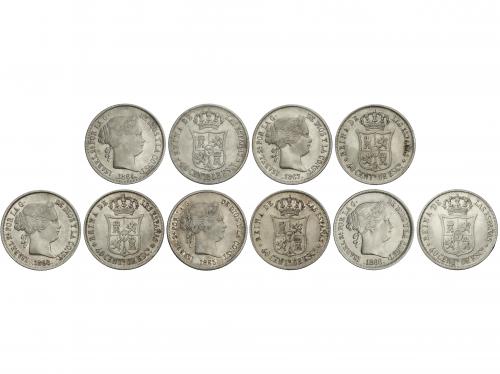 ISABEL II. Serie 5 monedas 40 Céntimos de Escudo. 1864 a 186