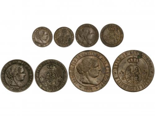 ISABEL II. Lote 4 monedas 1/2, 1, 2 1/2 y 5 Céntimos de Escu