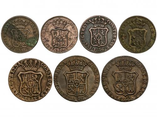 ISABEL II. Lote 7 monedas 3 (4) y 6 Cuartos (3). 1836 a 1846