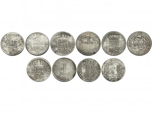 FELIPE V. Lote 5 monedas 2 Reales. MADRID (2) y SEGOVIA (3).