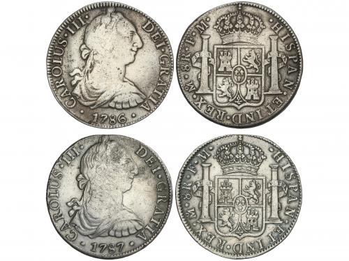 CARLOS III. Lote 2 monedas 8 Reales. 1786, 1787. MÉXICO. F.M