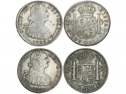 CARLOS IV. Lote 2 monedas 8 Reales. 1794, 1797. MÉXICO. F.M.