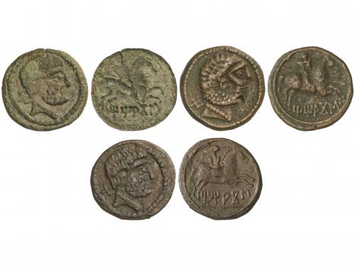 MONEDAS HISPÁNICAS. Lote 3 monedas As. 120-20 a.C. TITIACOS 