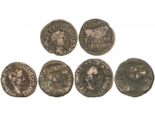 MONEDAS HISPÁNICAS. Lote 3 monedas As. 14-36 d.C. ÉPOCA DE T