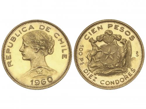 CHILE. 100 Pesos. 1960. SANTIAGO. 20,33 grs. AU. Fr-54; KM-1