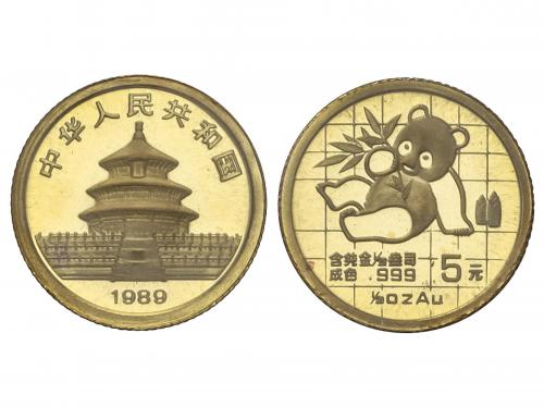 CHINA. 5 Yuan. 1989. 1,56 grs. AU. Panda. KM-183. PROOF. 