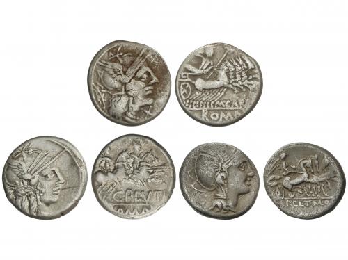 REPÚBLICA ROMANA. Lote 3 monedas Denario. CLAUDIA, PAPIRIA y