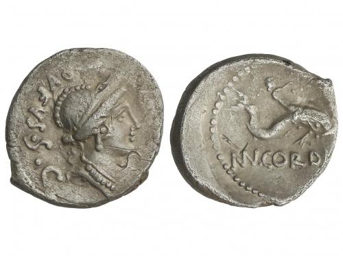 REPÚBLICA ROMANA. Denario. 46 a.C. CORDIA. Manius Cordius Ru
