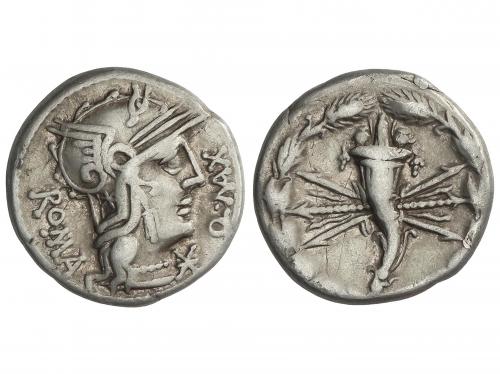 REPÚBLICA ROMANA. Denario. 127 a.C. FABIA. Q. Fabius Maximus