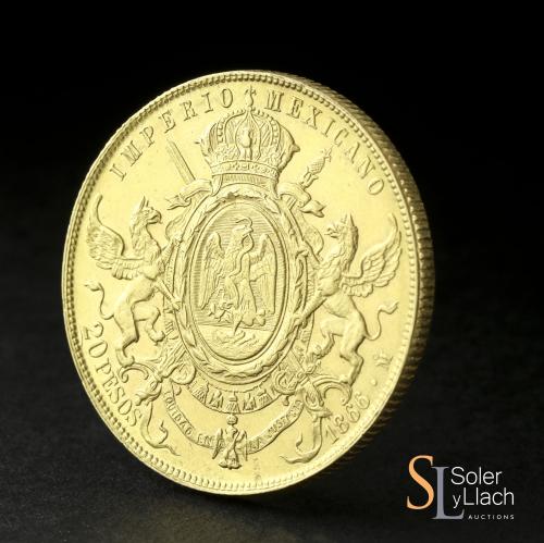 MÉXICO. 20 Pesos. 1866. 33,67 grs. AU. Maximiliano Emperador