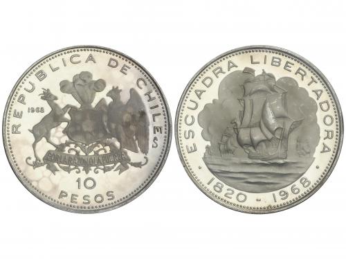 CHILE. 10 Pesos. 1968. 45 grs. AR. Escuadra Libertadora. Tir
