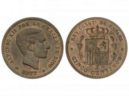 ALFONSO XII. 5 Céntimos. 1877. BARCELONA. O.M. BONITA PIEZA.