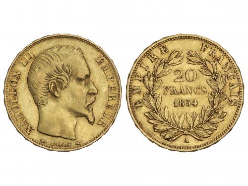 FRANCIA. 20 Francs. 1854-A. NAPOLEÓN III. PARIS. 6,4 grs. AU