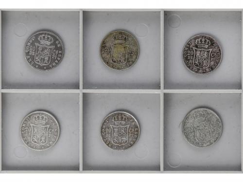 ALFONSO XII. Lote 6 monedas 20 Centavos de Peso. 1881 a 1885