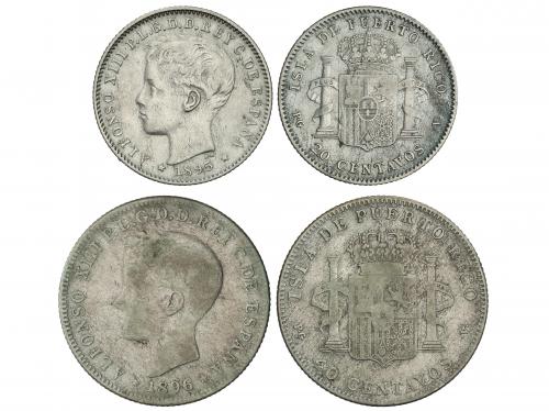 ALFONSO XIII. Lote 2 monedas 20 y 40 Centavos de Peso. 1895,