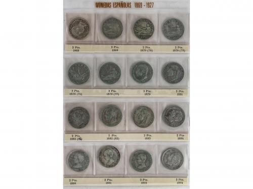 LOTES CENTENARIO. Lote 16 monedas 2 Pesetas. 1869 a 1905. GO