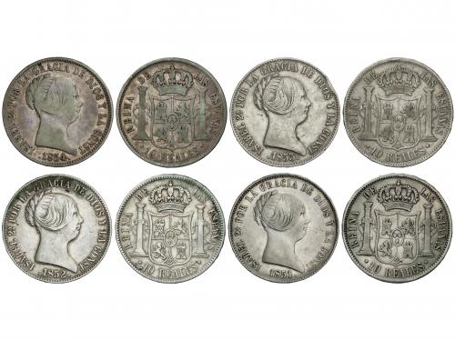 ISABEL II. Lote 4 monedas 10 Reales. 1851, 52, 53, 54. MADRI