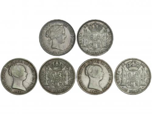 ISABEL II. Lote 3 monedas 10 Reales. 1852, 55, 61. SEVILLA. 