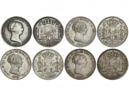 ISABEL II. Lote 4 monedas 20 Reales. 1850 (2), 1852, 1855. M
