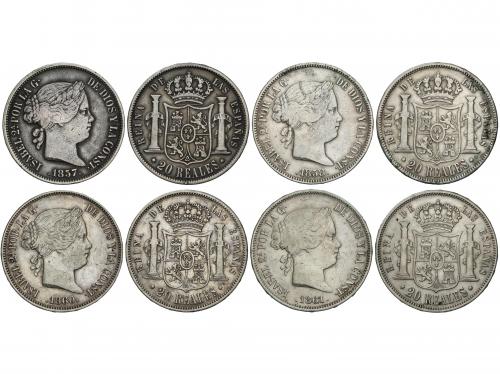 ISABEL II. Lote 4 monedas 20 Reales. 1857, 1858, 1860, 1861.