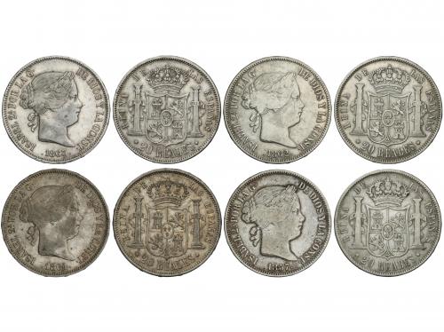 ISABEL II. Lote 4 monedas 20 Reales. 1857, 1862, 1863, 1864.
