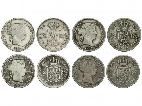 ISABEL II. Lote 4 monedas 2 Reales. 1853, 57, 60, 61. BARCEL