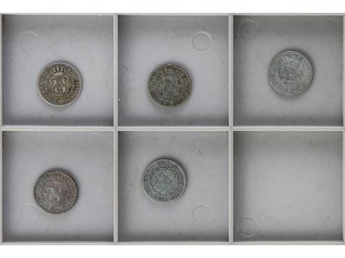 ISABEL II. Lote 5 monedas 2 Reales. 1844/3, 45, 47, 48, 49. 
