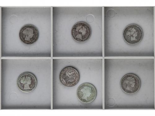 ISABEL II. Lote 7 monedas 2 Reales (6), 20 Céntimos de Escud