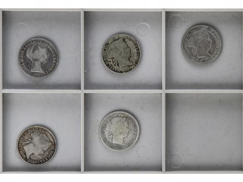 ISABEL II. Lote 5 monedas 4 Reales. 1853, 59, 60, 61, 64. BA