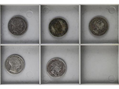 ISABEL II. Lote 5 monedas 4 Reales. 1843, 52, 53, 63, 64. SE