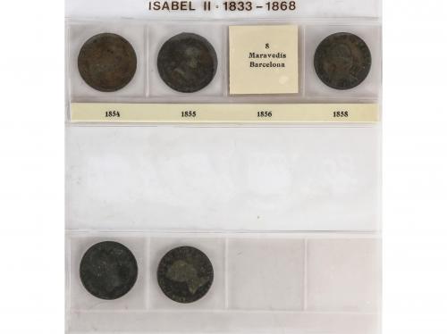 ISABEL II. Lote 36 monedas 8 Maravedís. 1835 a 1850. BARCELO
