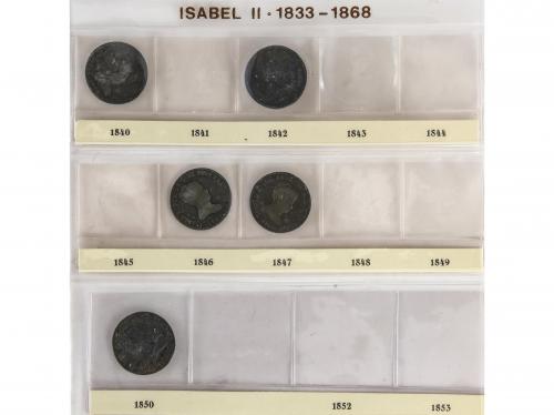 ISABEL II. Lote 29 monedas 1 a 4 Maravedís. 1838 a 1858. BAR