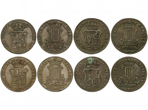 ISABEL II. Lote 4 monedas 6 Cuartos. 1836, 37, 38, 39. BARCE
