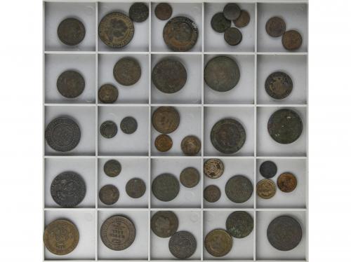 ISABEL II. Lote 45 monedas 1/2 (11), 1 (12), 2-1/2 (11), 5 C