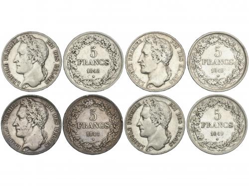 BÉLGICA. Lote 4 monedas 5 Francs. 1848 y 1849. LEOPOLD I. AR