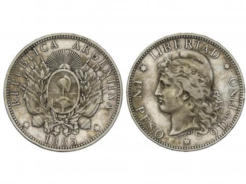 ARGENTINA. 1 Peso. 1883. 24,92 grs. AR. AÑO ESCASO. KM-29. M