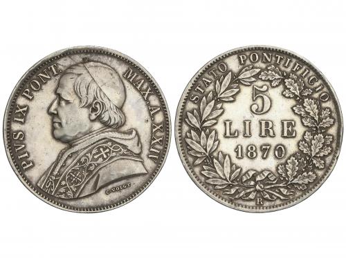 VATICANO. 5 Lire. 1870-R. PIO IX. ROMA. 24,48 grs. AR. Liger
