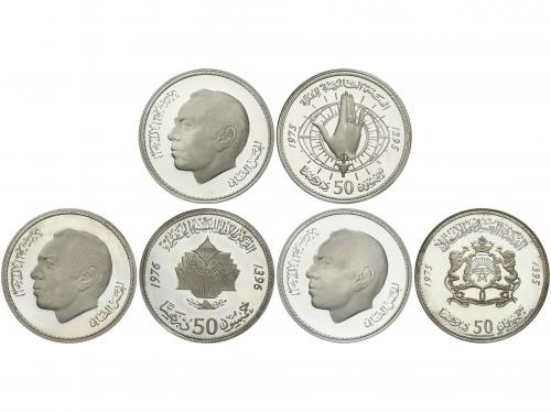 MARRUECOS. Lote 3 monedas 50 Dirham. 1975 y 1976. HASSAN II.
