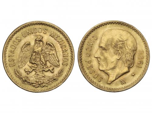MÉXICO. 5 Pesos. 1955. 4,12 grs. AU. Miguel Hidalgo. Reacuña