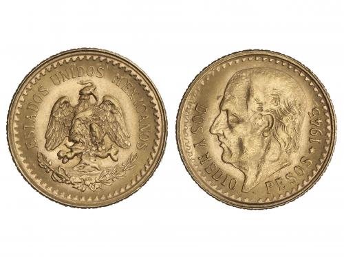 MÉXICO. 2 1/2 Pesos. 1945. 2,12 grs. AU. Miguel Hidalgo. Rea