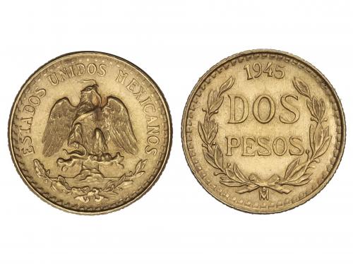MÉXICO. 2 Pesos. 1945. 1,67 grs. AU. Reacuñación oficial (Re