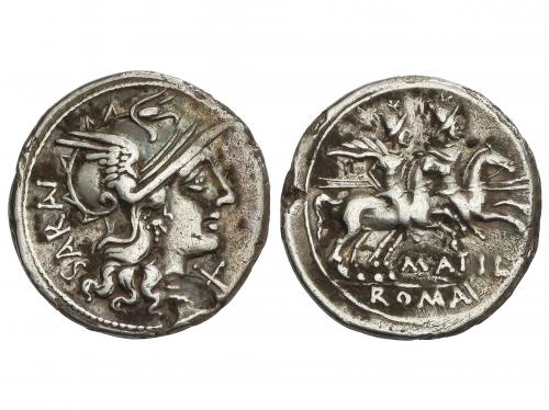 REPÚBLICA ROMANA. Denario. 148 a.C. ATILIA. M. Atilius Saran