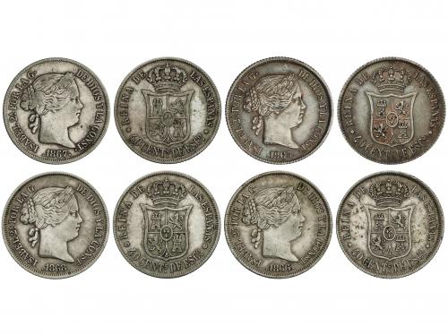 ISABEL II. Lote 4 monedas 40 Céntimos de Escudo. 1865, 1866,